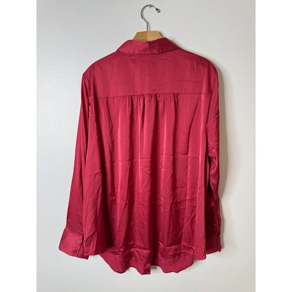 NWOT Torrid Plus 2X Madison Stain Long Sleeve Button-Up Blouse Holly Berry Pink - Picture 6 of 8